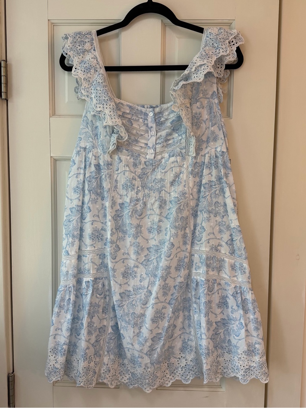 Light Blue Floral Lace-Trim Swim Coverup Dress